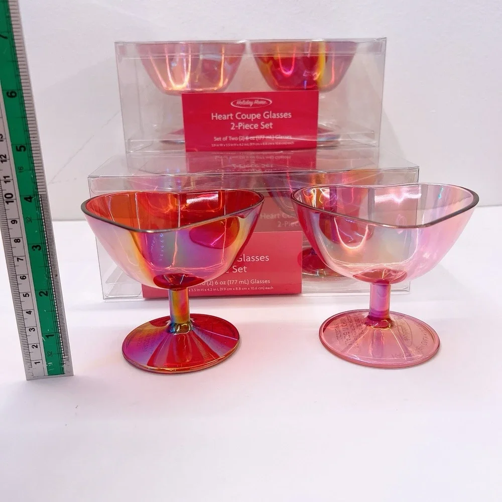 Heart‎ COUPE Champagne Glasses Plastic Pink & Red Set Of 8 pcs. Girls Party NEW!